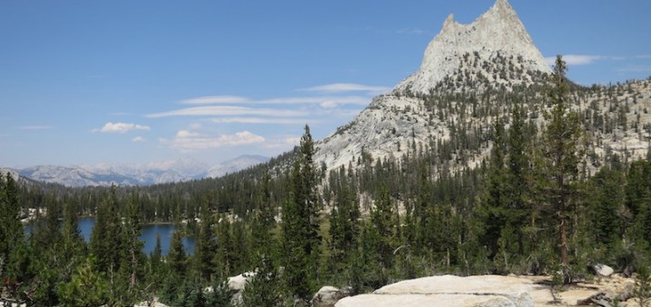Cathedral Peak presiding over Upper Cathedral Lake.