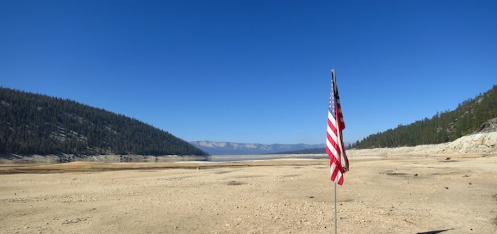 This flag is marking where the shore had been a few weeks previously.