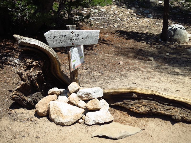 Typical JMT signs, clarifying the way to Silver & Seldon passes, plus a VVR sign to entice hikers.