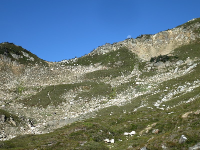 steep rocky bowl with switchback trail